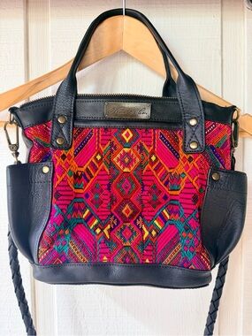 Nena & Co. Black Crossbody Tote with Red Multicolor Woven Panel